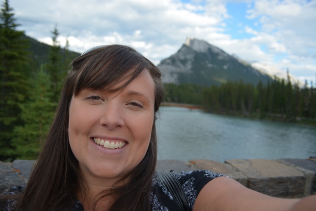 mount rundel selfie from the bow river bridge on Banff Ave - Best Tips for Visiting Banff, Alberta in one day