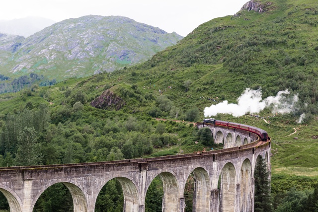 The Glenfinnan Viaduct and Jacobite Steam Train in Scotland aka hogwarts express