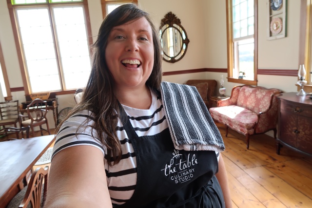 Cailin ready for the table culinary studio oyster obession cooking class in PEI