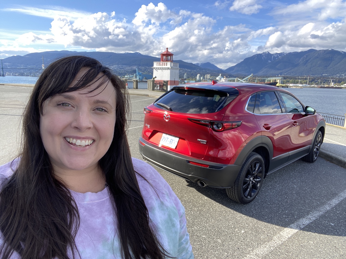 Cailin with a mazda cx30 in stanley park vancouver The Ultimate Vancouver Island Road Trip