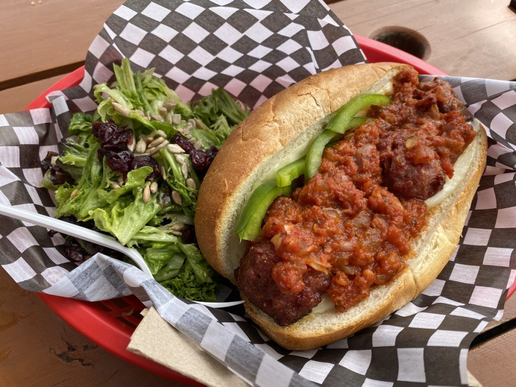 meatball sub from the food truck at the sooke brewing co on vancouver island